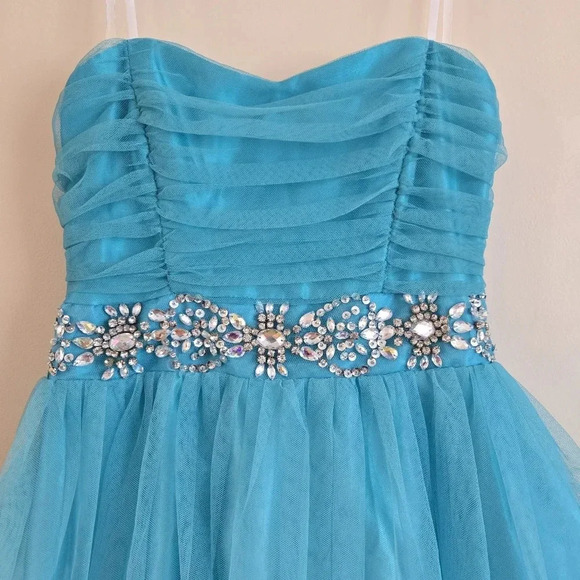 B.Smart Aqua Teal Beaded Ombre Cocktail Party Dress size 3/4 #022 - Picture 4 of 7